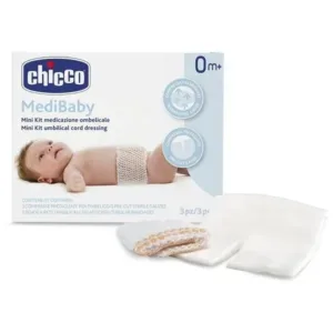 Mini kit medicazione ombelicale chicco medibaby 3 bende a rete elastica calibro 6 + 3 garze ombelicali tnt 10x10 cm